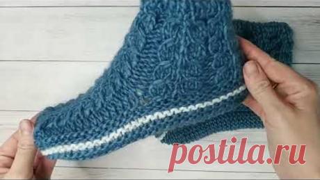 УДОБНЫЕ И СТИЛЬНЫЕ носки на двух спицах,без шва по подошве.