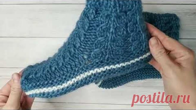 УДОБНЫЕ И СТИЛЬНЫЕ носки на двух спицах,без шва по подошве.