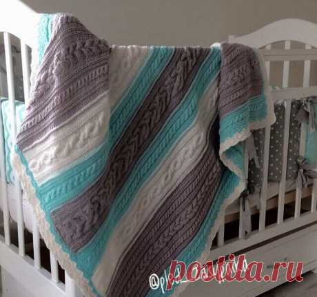 Полосатые детские пледы, связанные спицами. | Детский плед - красиво и удобно! | Яндекс Дзен