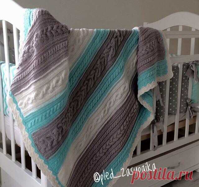 Полосатые детские пледы, связанные спицами. | Детский плед - красиво и удобно! | Яндекс Дзен