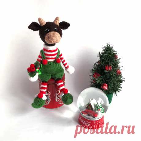 PDF Бычок Эльф крючком. FREE crochet pattern; Аmigurumi animal patterns. Амигуруми схемы и описания на русском. Вязаные игрушки и поделки своими руками #amimore - корова, коровка, телёнок, большой бык, бычок.