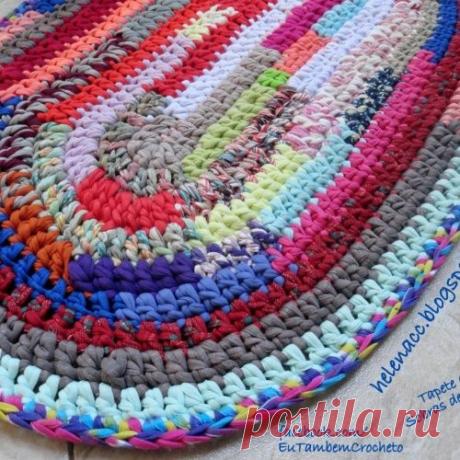 Простой овальный коврик из футболочной пряжи. Схема