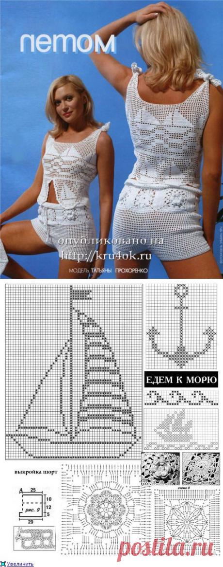 ФИЛЕЙНОЕ ВЯЗАНИЕ ДЛЯ ПЛЯЖА:МОРСКОЙ КОМПЛЕКТ.