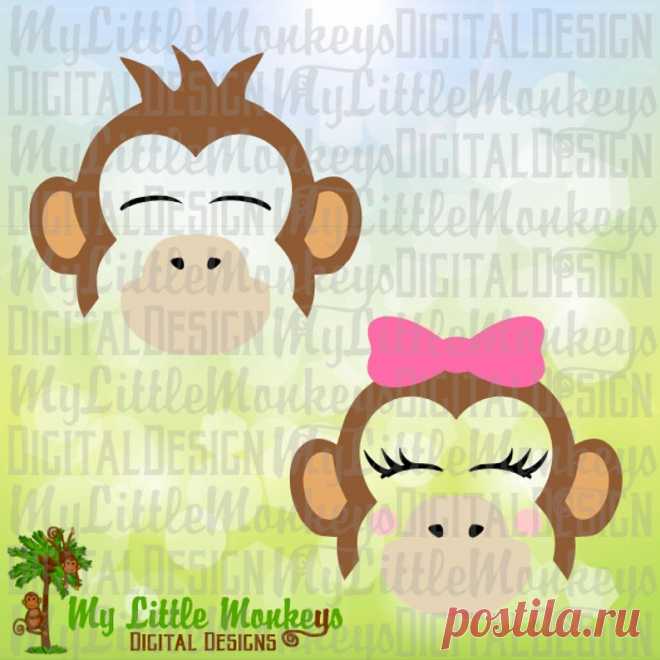 Cute Monkey Face with Bow Design Commercial Use SVG Clipart | Etsy