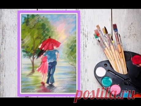 Уроки рисования! Как нарисовать парочку под зонтом гуашью! #Dari Art
