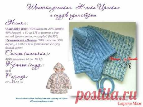 . Детский комплект: шапочка "Киска Ириска" спицами и снуд крючком - В.Г.У. - Вязаные Головные Уборы - Страна Мам