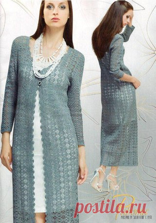 Пальто крючком узором жучки