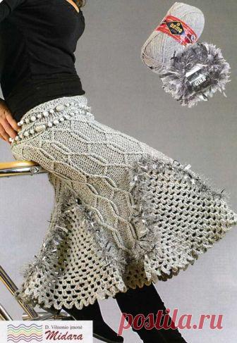 ЮБКА СПИЦАМИ С АЖУРНЫМИ КЛИНЬЯМИ КРЮЧКОМ