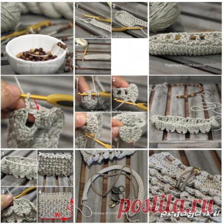 Сумочка крючком вязана чешуйками