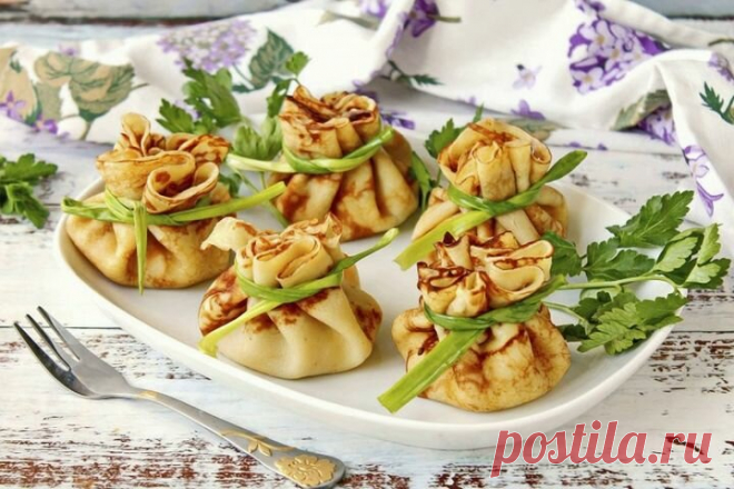 Мешочки из блинов со сливочным сыром и красной рыбой. Вкуснее закуски я не пробовала! | Fresh.ru домашние рецепты | Яндекс Дзен