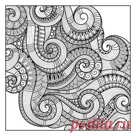 Pattern for coloring book. Ethnic, floral, retro, doodle, vector, tribal design element. Black and white background. Doodle vector background. Abstract decorative vector frame. greeting card design 123RF - Миллионы стоковых фото, векторов, видео и музыки для Ваших проектов.