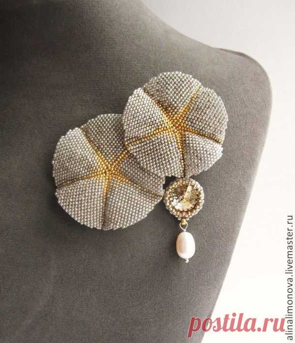 (8) Брошь Водяная лилия - золотой,серый,botanical jewelry,ботаника,лилия | броши