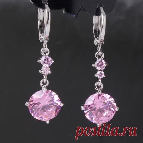 Poppular серьги мода ювелирные изделия 18 К белый позолоченный розовый цирконий камень мотаться падение серьги букле D'oreille роковой E037c, принадлежащий категории Висячие серьги и относящийся к Ювелирные изделия на сайте AliExpress.com | Alibaba Group