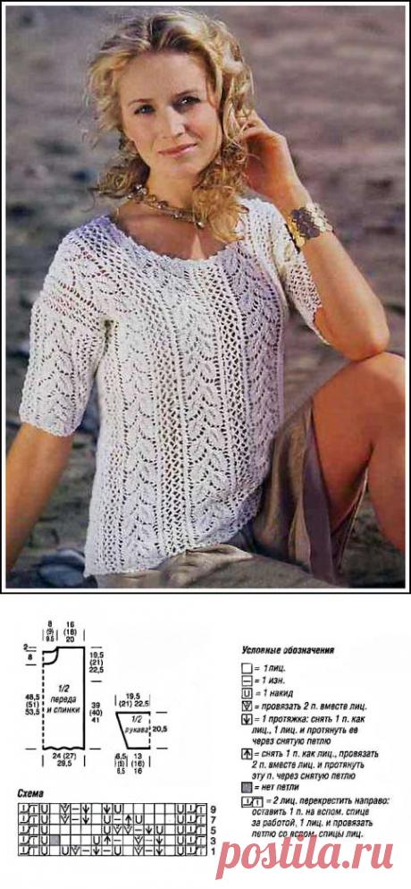 Ажурный пуловер с узором из листьев | Золотые Руки