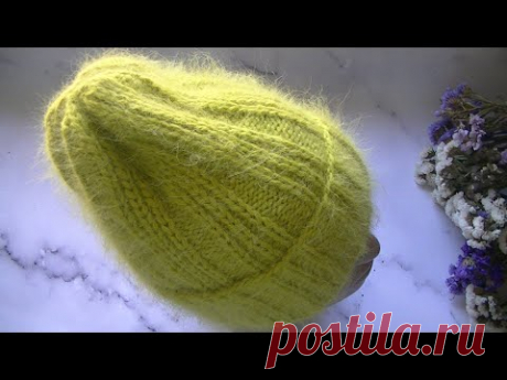 СТИЛЬНАЯ ШАПКА ТЫКОВКА  С ВЫТЯНУТЫМИ ПЕТЛЯМИ ИЗ ПРЯЖИ ПУХ НОРКИ.