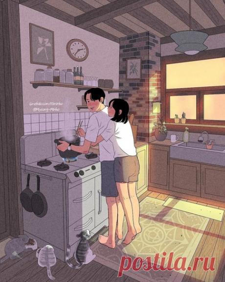 Вернулись домой. Надька начала сооружать грибной супчик. Андрей стоял рядом и помогал. Чистил картошку и морковку специальными ножичками. Потом расставляли тарелки — тоже вместе. Ничего не значащие движения и действия были наполнены тихой радостью и смыслом, почти откровением. А откровение в том, что жизнь, оказывается, — счастье и праздник, когда рядом тот, кто тебе нужен.
Ничего особенного: просто супчик, просто рука протянулась за хлебом… А оказывается — целый мир, будт...