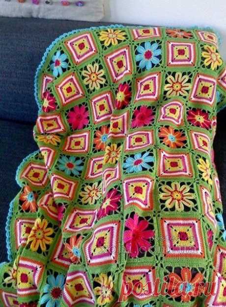 Эффектный плед крючком. Схема