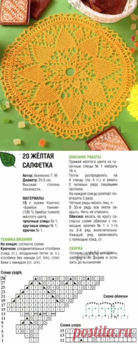 Салфетка спицами и крючком - схема