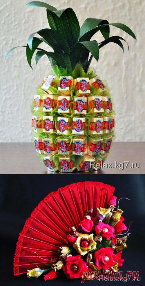 Простые в изготовлении букеты из конфет