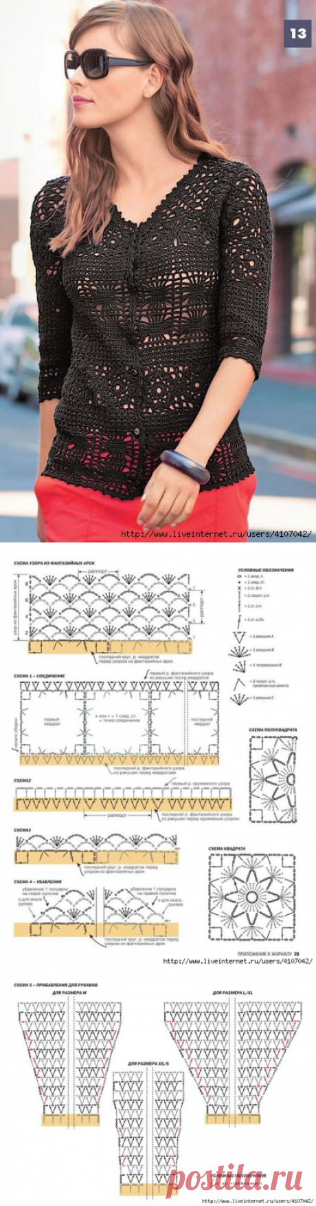 ЧЕРНЫЙ АЖУРНЫЙ ЖАКЕТ С МОТИВАМИ И &quot;ПАУЧКАМИ&quot;