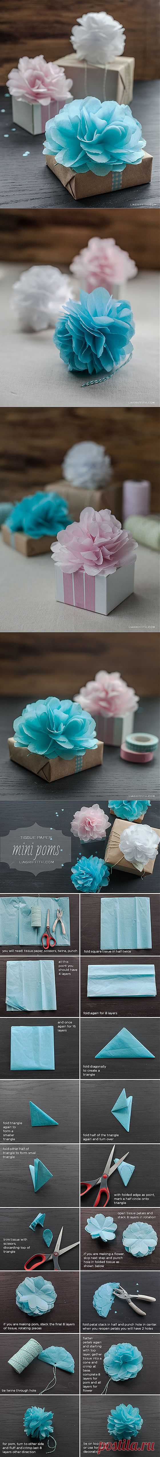 DIY Tissue Paper Poms (цветы из бумажных помпонов)