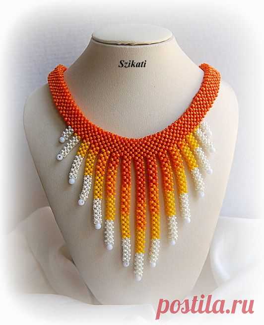 Yellow/White/Orange Beaded Necklace Bib Necklace Seed от Szikati