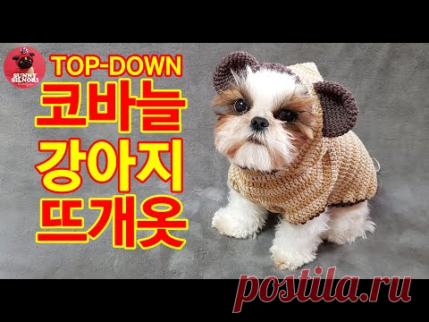 [써니의실노리]코바늘 탑다운 곰돌이 강아지 고양이 뜨개옷ㅣHow to crochet a dog sweater