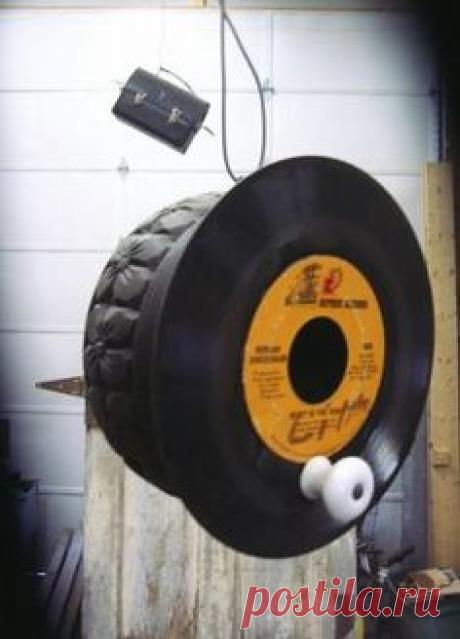This bird house is made from a wooden bowl painted black and…