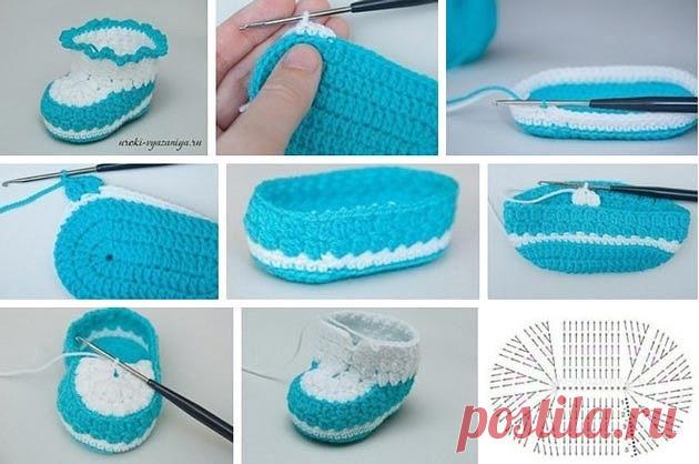 Двухцветные пинеточки крючком