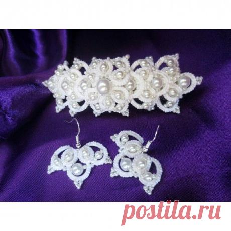 Эти серьги были созданы специально для этой заколки.  #accessories_frivolite_by_Ekaterina #accessories_frivolite #accessories #frivolite #tatting #tattinglace #фриволите #кружево #заколка #дляволос #серьги #белый