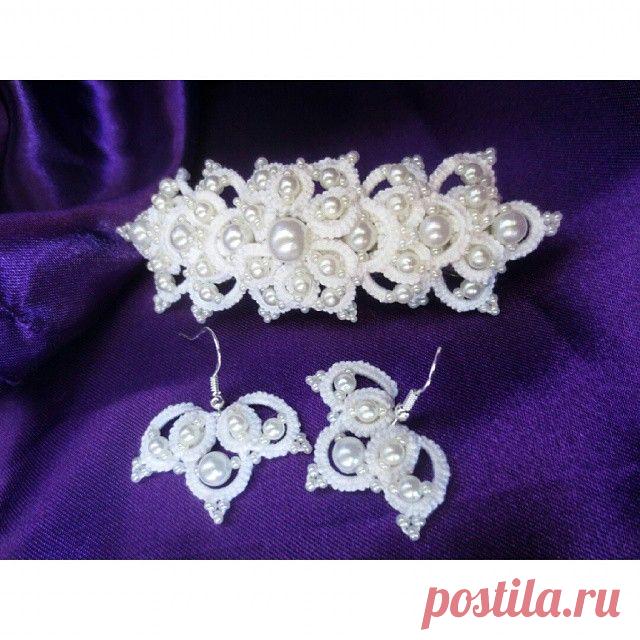 Эти серьги были созданы специально для этой заколки.  #accessories_frivolite_by_Ekaterina #accessories_frivolite #accessories #frivolite #tatting #tattinglace #фриволите #кружево #заколка #дляволос #серьги #белый