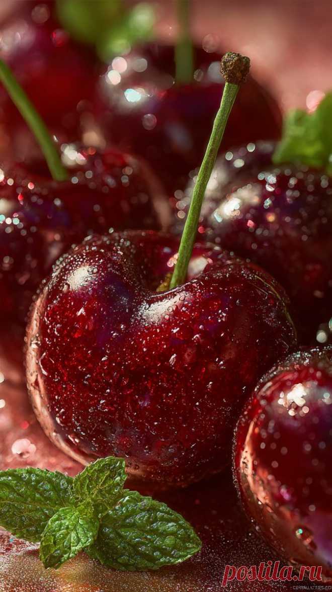 Яркие красные вишни на розовом фоне с блестками и мятными листьями. Генерация из нейронной сети Midjourney - Midjourney примеры промтов - Форум ИИ о нейросетях - Yes Ai