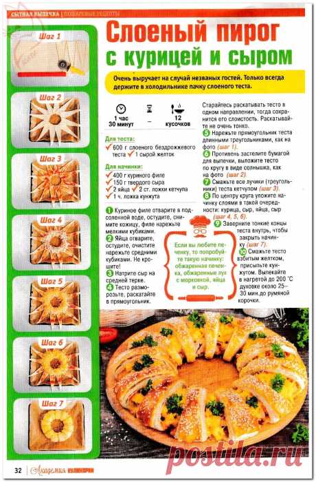 Слоеный пирог с курицей и сыром
