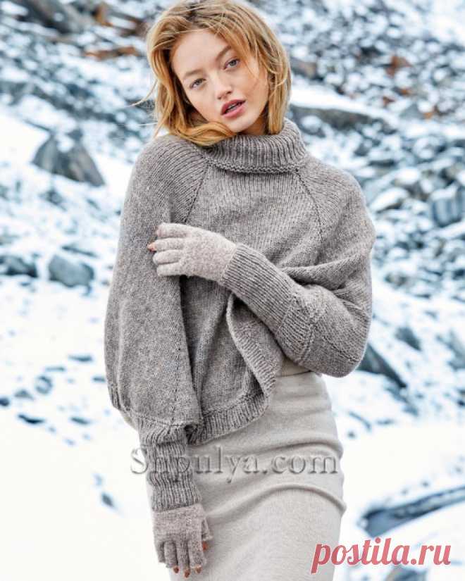 Свитер-пончо с воротником гольф — Shpulya.com - схемы с описанием для вязания спицами и крючком