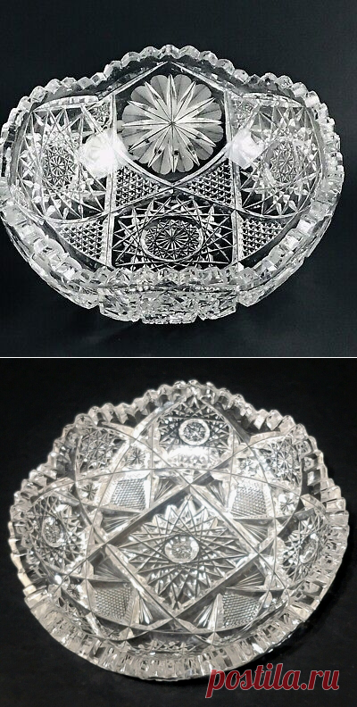 American Brilliant Period Glass Serving Bowl Hobstars Fine Cut Flowers 8”x3.5” | eBay