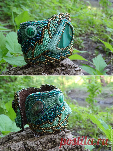 Купить &quot;Сны шамана. Лето&quot; - браслет - тёмно-зелёный, зеленый, морская волна, павлинье перо