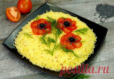 Слоеный салат с куриной печенью — Кулинарная книга - рецепты с фото