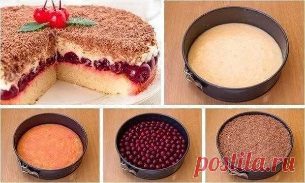 Вишневый пирог «Наслаждение»
Очень просто и невероятно вкусно!

Ингредиенты:
Тесто:
- 3 яйца
- 150 г сахара
- 150 г муки

Крем:
- 250 г сливок 33-35%
- 250 г сыра маскарпоне
- 150 г сахара

Также:
- компот из вишни или черешни
- 100 г шоколада

Яйца взбить с сахаром (взбивать в течение 5-7 минут). Добавить муку, замесить не густое тесто.
Тесто выложить в смазанную маслом форму.
Поставить в разогретую до 180 градусов духовку.
Выпекать в течение 20-25 минут.
Выпеченный корж ...