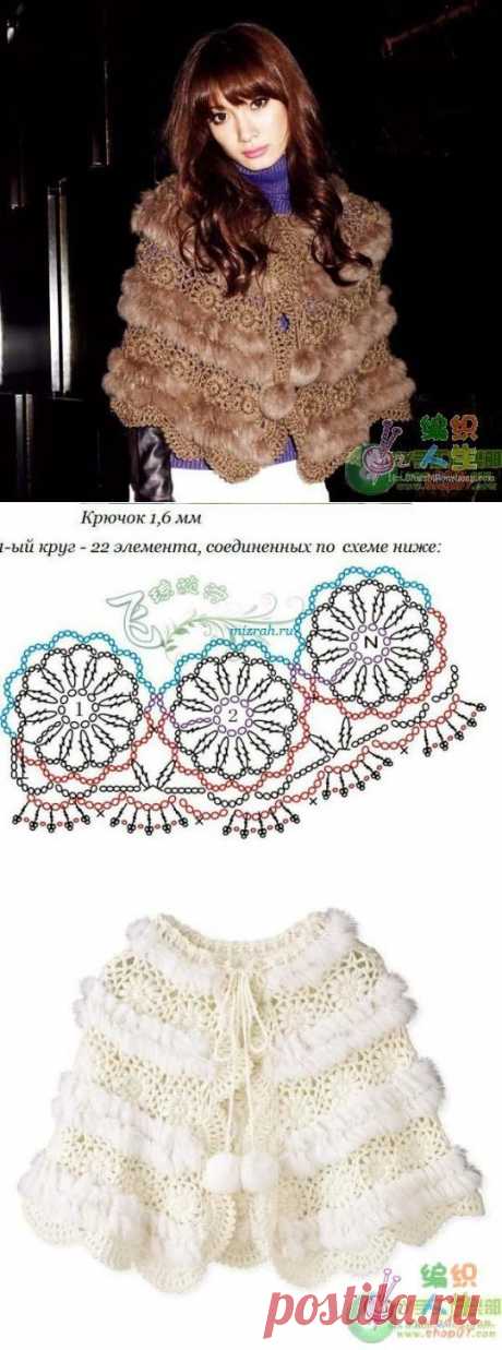 Пончо с мехом крючком