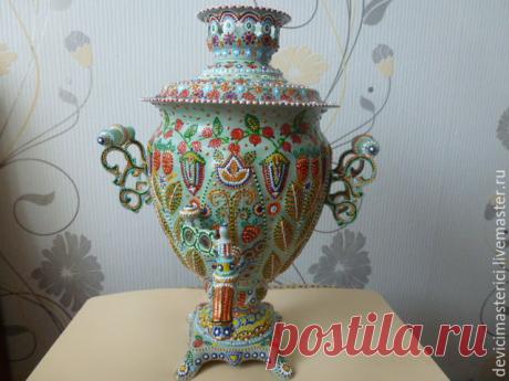 Купить Самовар точечная роспись - разноцветный, самовар, точечная роспись, дача, дачный интерьер