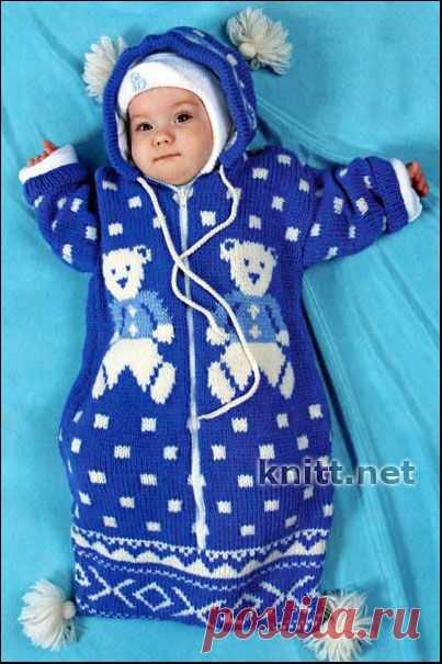 Конверт для ребенка с медведями | knitt.net | Все о вязании