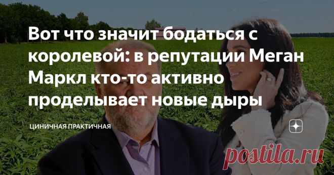 Вот что значит бодаться с королевой: в репутации Меган Маркл кто-то активно проделывает новые дыры Что из этого получится? Сдувшийся воздушный шар? Возможно, именно так чувствует себя Меган Маркл, которой приписывают плантации марихуаны рядом с домом. Не обвиняя герцогов Монтеситских напрямую, но употребляя их имена и слово «марихуана» очень близко в одной фразе... хм. Британская газета Daily Mirror опубликовала новость: «Рядом с поместьем герцогов в Монтесито обнаружена ф...