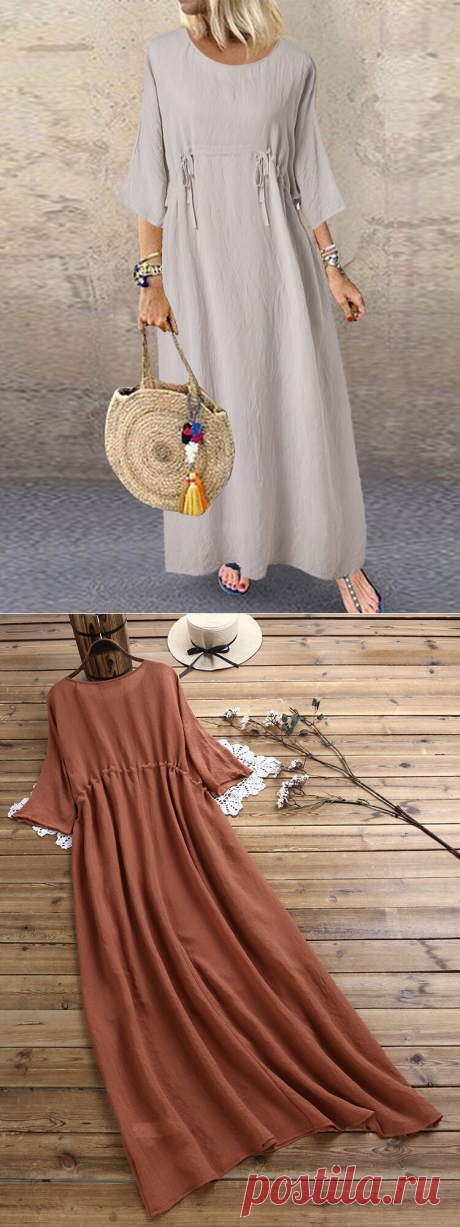 Gracila Две части Drawstring сплошной цвет O-образным вырезом макси Платье Online - NewChic