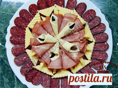 Оформление блюд - мясные и рыбные нарезки. Фото