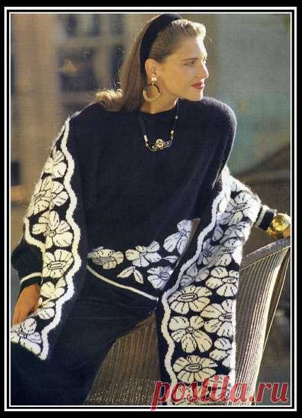 Палантин в черно-белой гамме с цветами
#knitting #вязание_спицами #интарсия #жаккард #шарфы_спицами