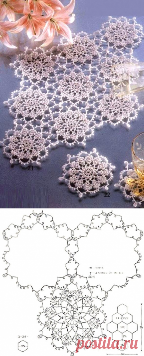 "Снежинка" - подстаканники и салфетка в зимнем настроении