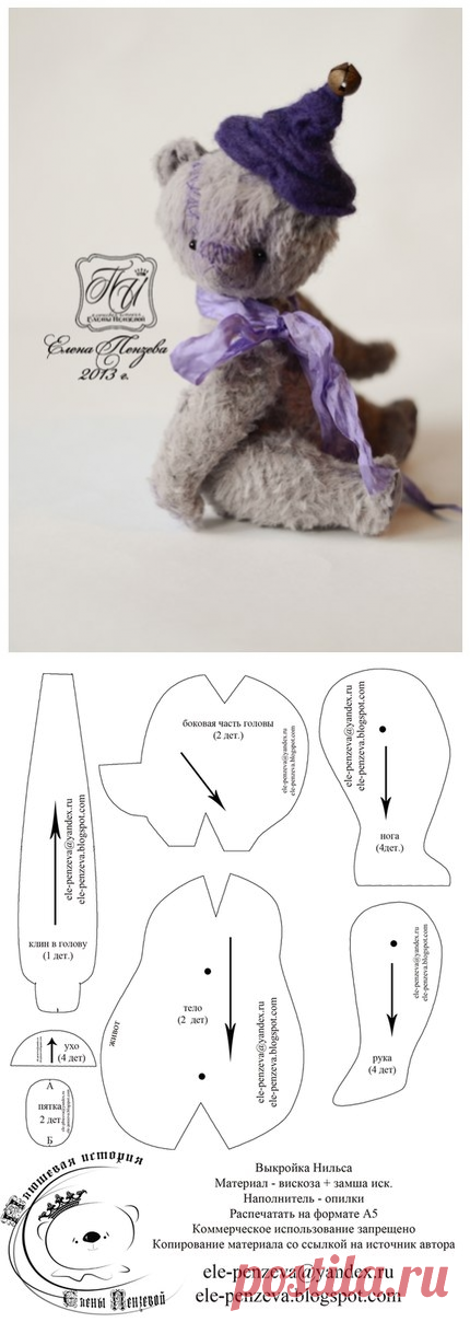 Выкройки игрушек, медвежонок Нильс от Елены Пензевой