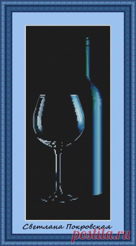 Вышивка Бокал с вишней. Вышивка крестом на черной канве |