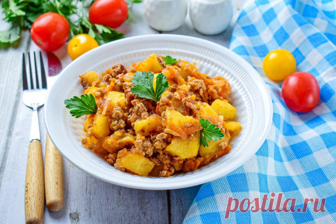Тушеная картошка с фаршем рецепт с фото пошагово - 1000.menu