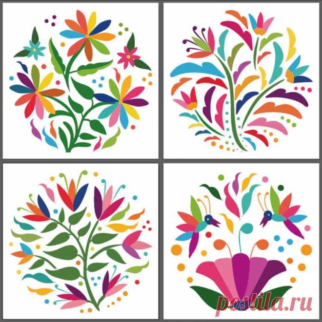 Mexican Flowers Floral Otomi Designs in Vector Set of 4 - Etsy Chile